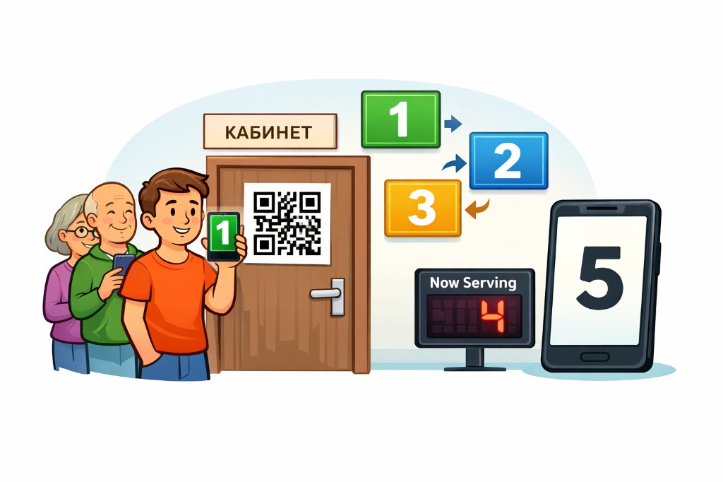Иллюстрация: очередь и цифровые номерки